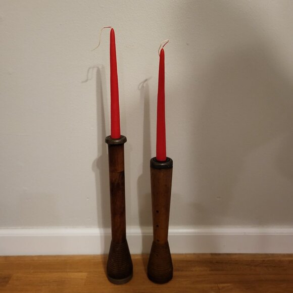 2 - Antique Wood Metal Textile Industrial Beehive Candle Spool Bobbin Spindles - Picture 1 of 14